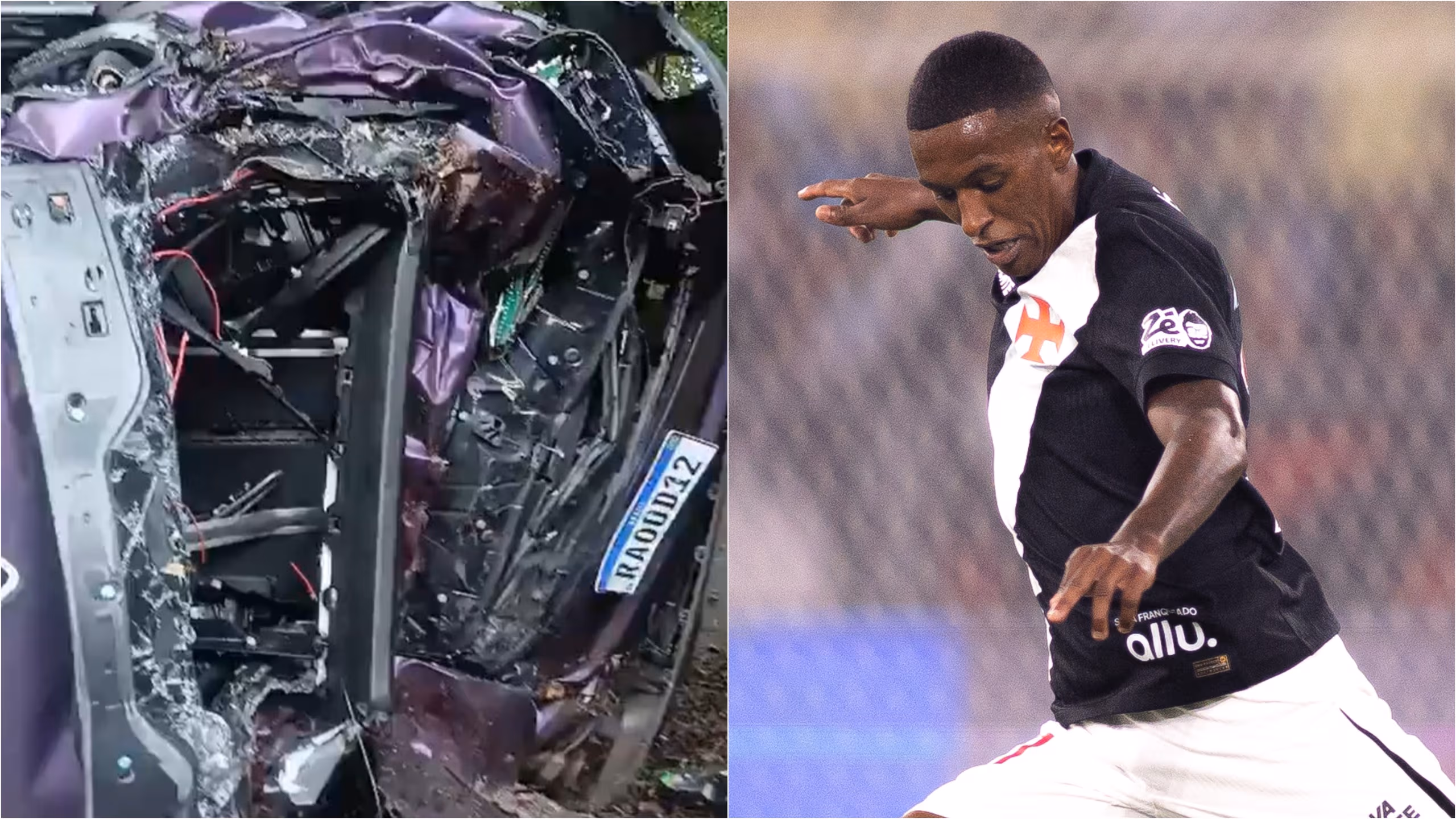 Robert Renan, zagueiro do Vasco, sofreu acidente de carro na manhã desta segunda-feira, 26 – Reprodução/Redes Sociais/Matheus Lima/Vasco